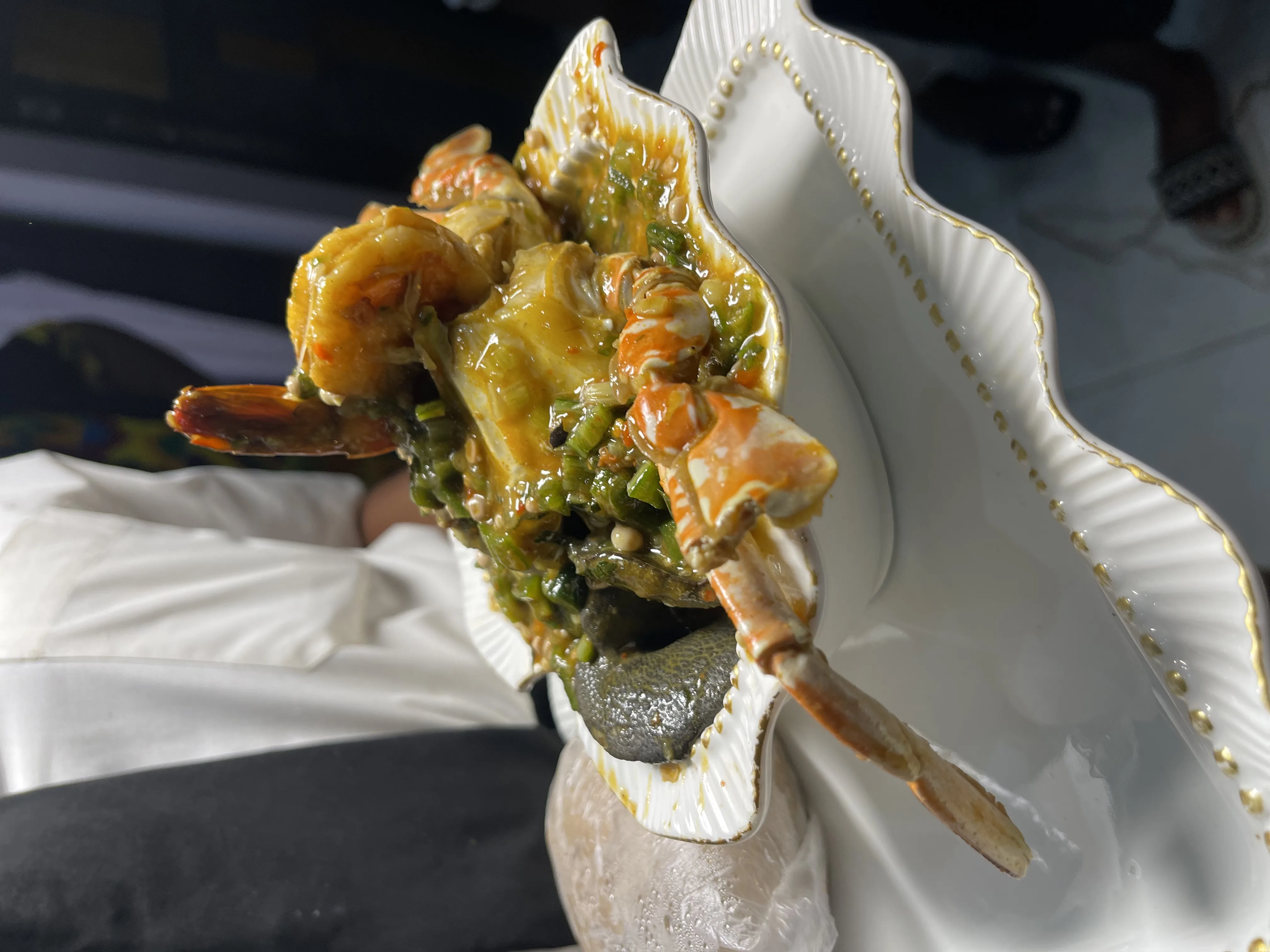 Rich seafood okra soup with fresh prawns